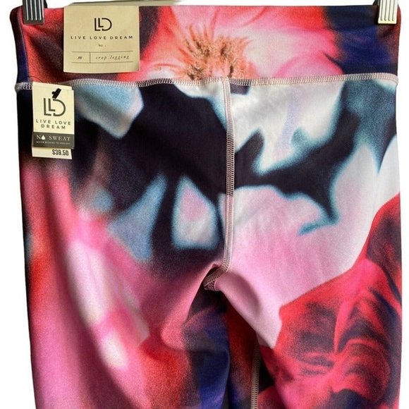 Live Love Dream Pink Womens Flowered Leggings Sz M No Sweat Water Wicking Tech - Picture 4 of 12